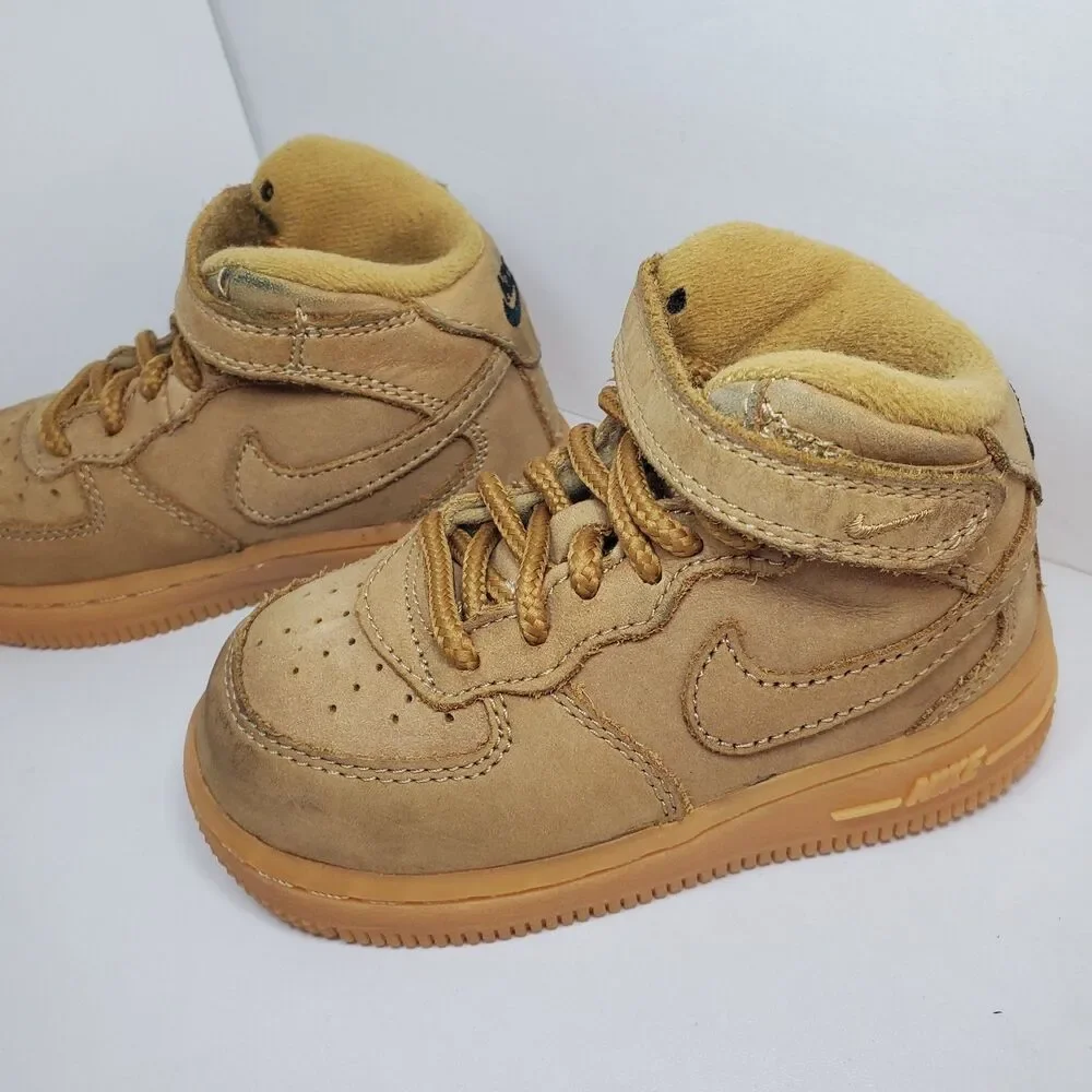 NIKE AIR FORCE ONE Kids 2017 Khaki/Tan Hi-Top Sneakers Sz 6C (Baby 16-24 Months)